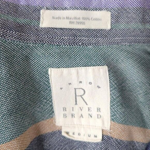 Vintage Arrow River Brand Shirt Mens Size Medium Blue Green 90s Striped Relaxed - Picture 4 of 5